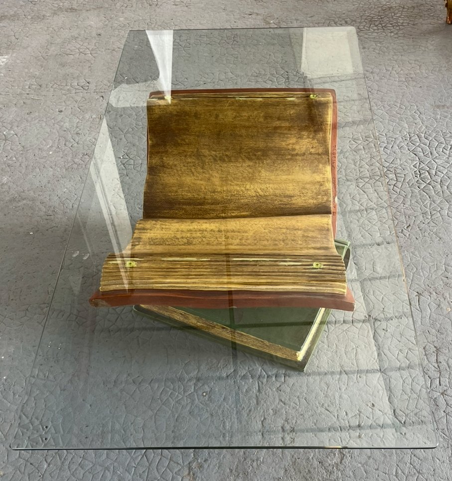 Coffee Table With Bizauté Glass Top, Book-shaped Ceramic Base. France, 20th Century.-photo-6