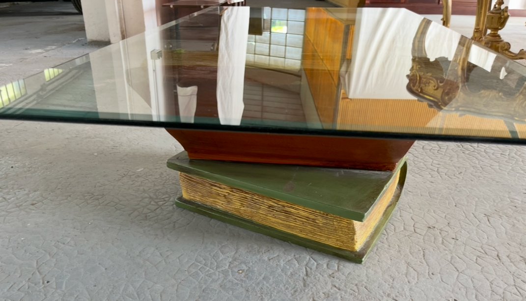 Coffee Table With Bizauté Glass Top, Book-shaped Ceramic Base. France, 20th Century.-photo-7