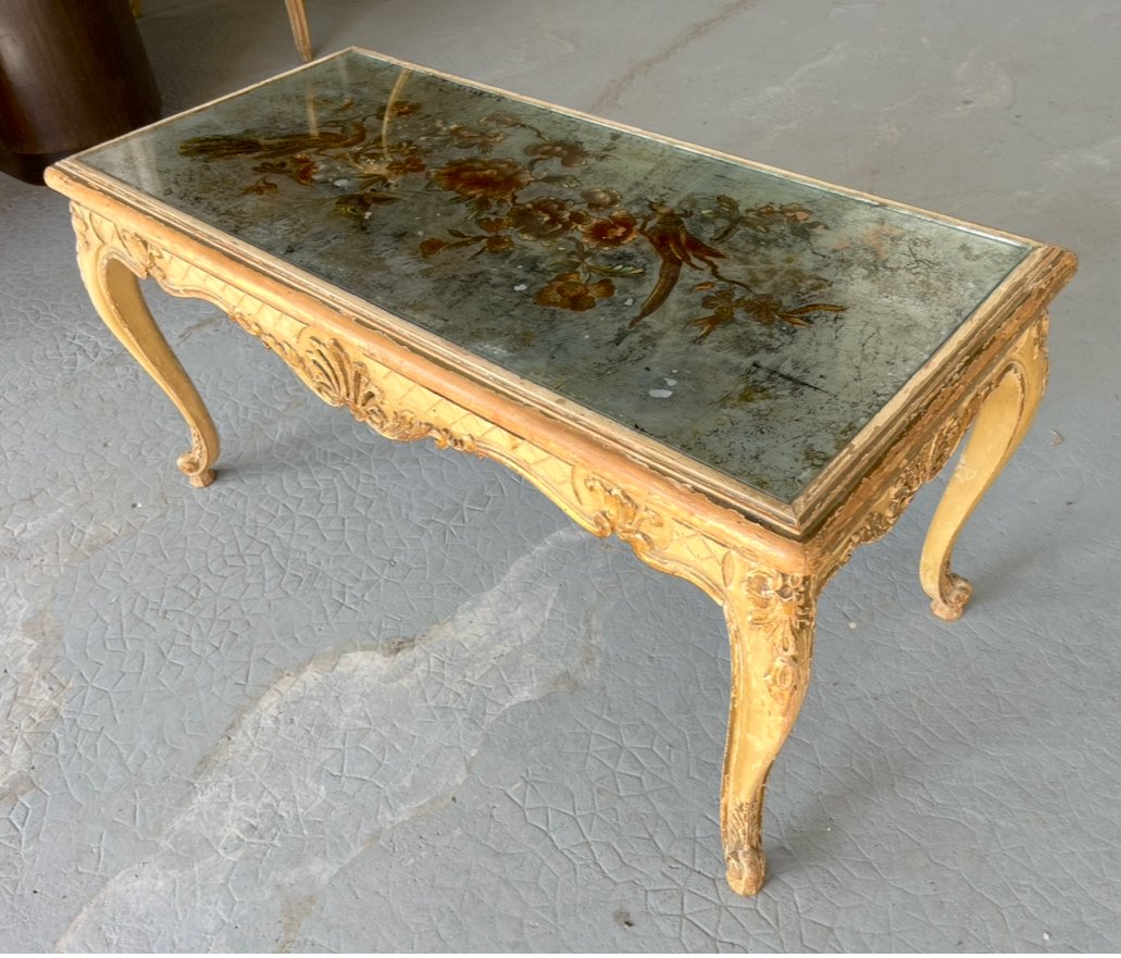 Table basse dans le style "Jansen" en bois laqué et dessus verre églomisé. France milieu XXe -photo-3
