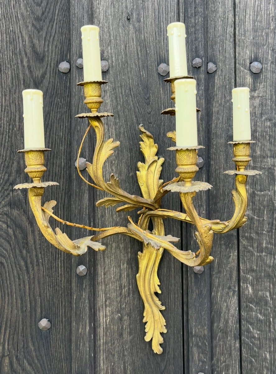Pair Of Ormolu Rocaille Sconces In The Louis XV Style. France, Mid-20th Century.-photo-2