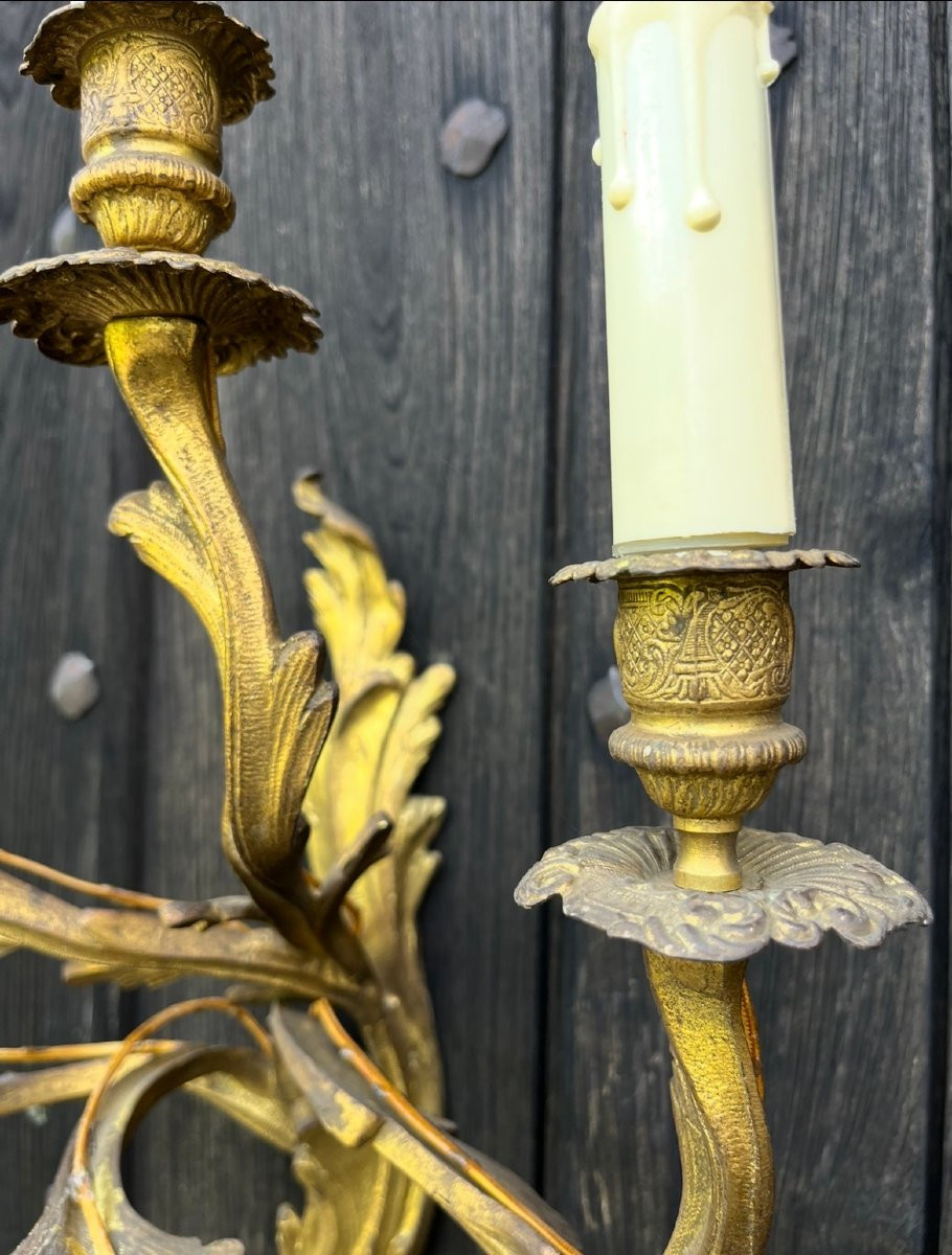 Pair Of Ormolu Rocaille Sconces In The Louis XV Style. France, Mid-20th Century.-photo-4
