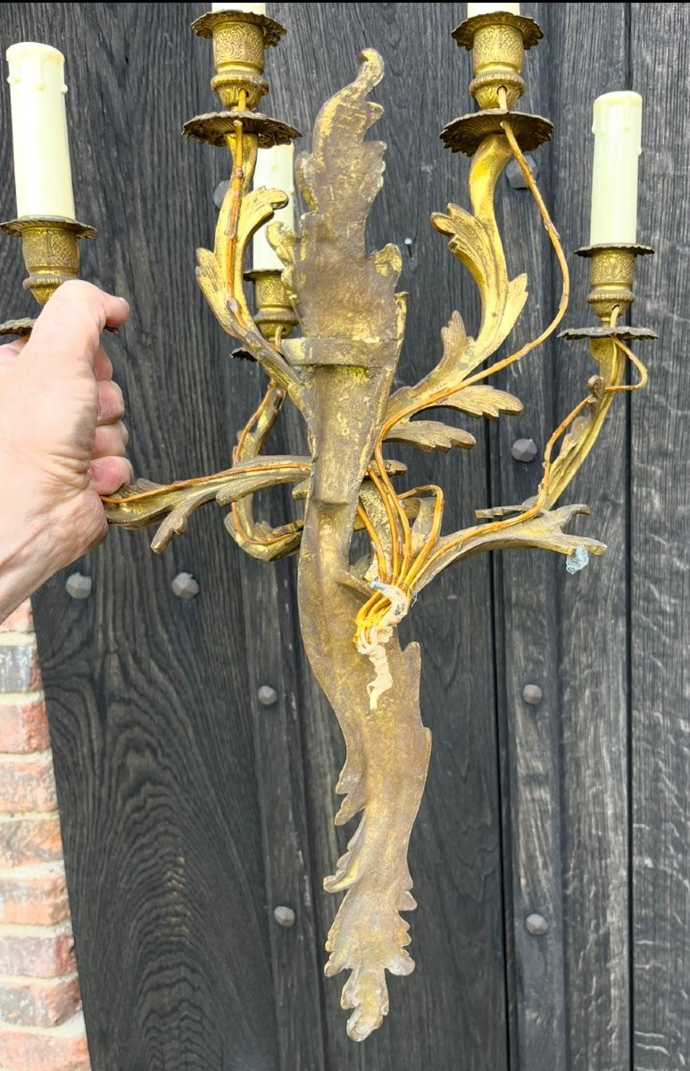 Pair Of Ormolu Rocaille Sconces In The Louis XV Style. France, Mid-20th Century.-photo-6