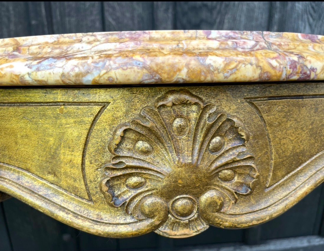 Louis XV Style Gilded Wood Console With Violet Brocatelle Marble Top. Mid 20th Century.-photo-4