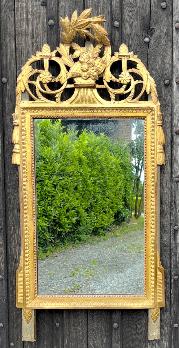 Louis XVI Giltwood Pediment Mirror With Mercury Mirror. France, Mid 18th Century.