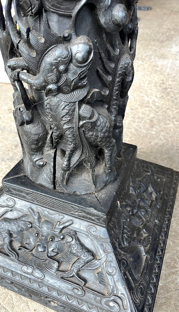 Paire de gaines en ébène massif sculpté et marbre. Asie, Indochine (Vietnam) XIXe siècle. -photo-2