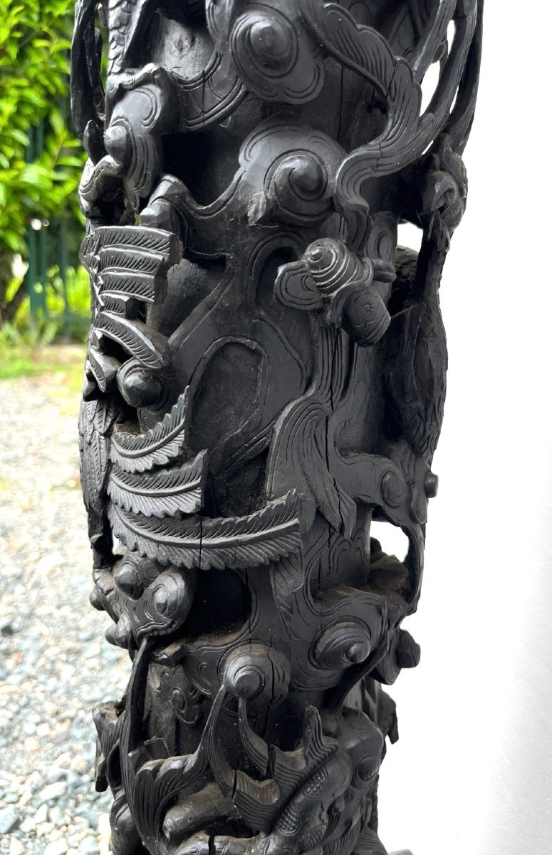 Paire de gaines en ébène massif sculpté et marbre. Asie, Indochine (Vietnam) XIXe siècle. -photo-1