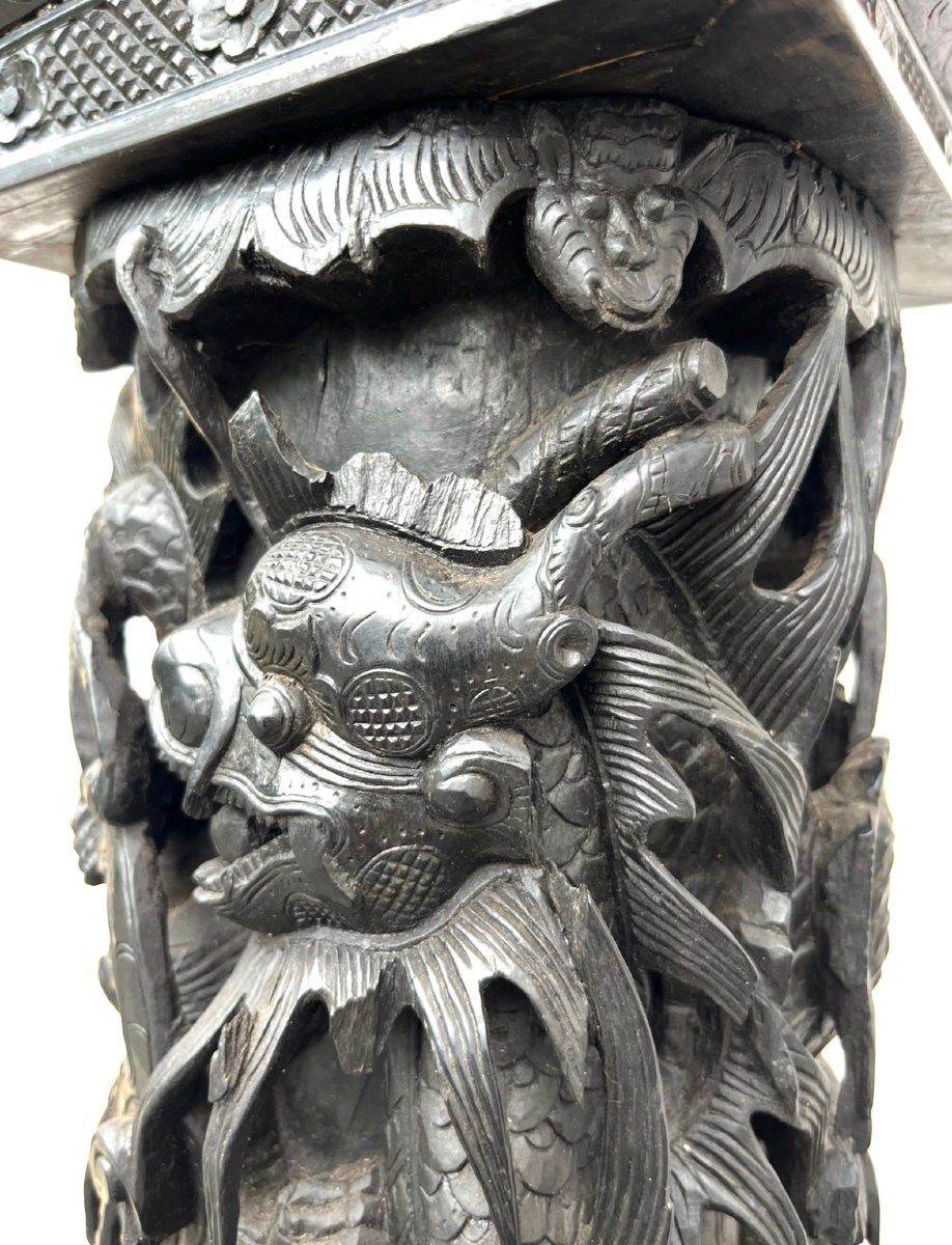 Paire de gaines en ébène massif sculpté et marbre. Asie, Indochine (Vietnam) XIXe siècle. -photo-2
