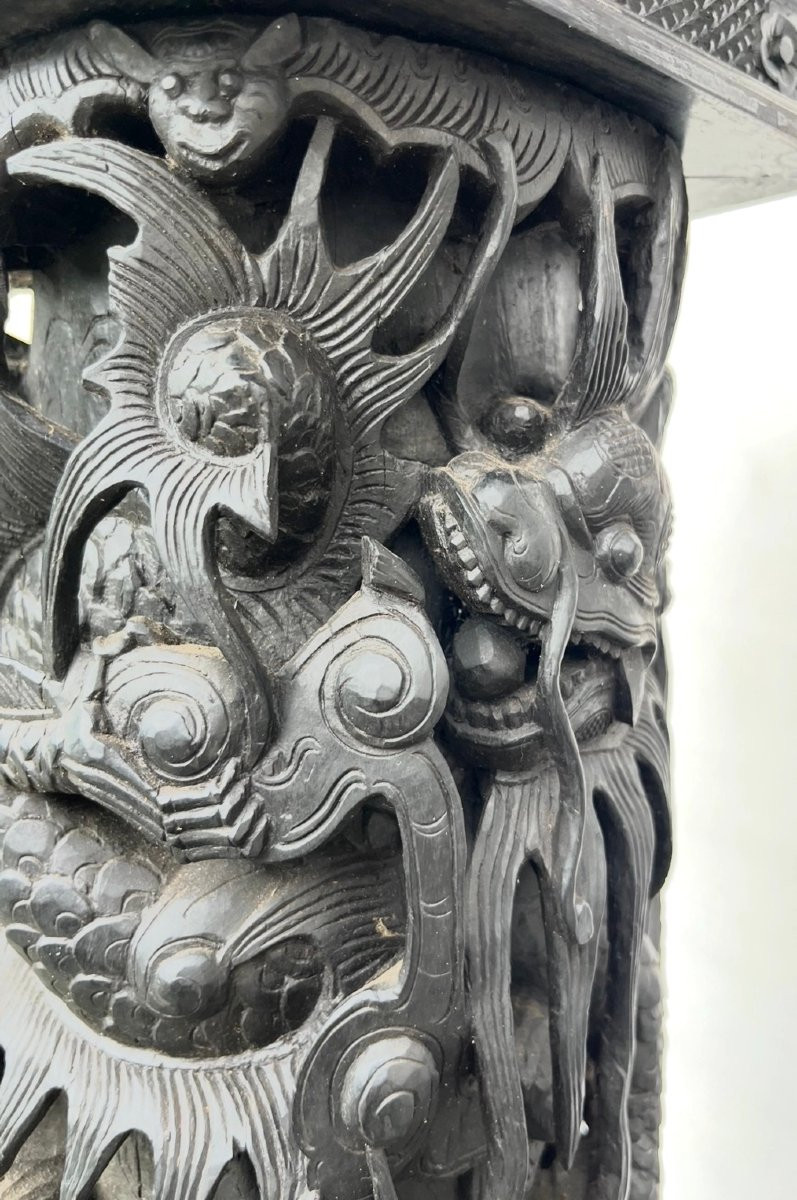 Paire de gaines en ébène massif sculpté et marbre. Asie, Indochine (Vietnam) XIXe siècle. -photo-3