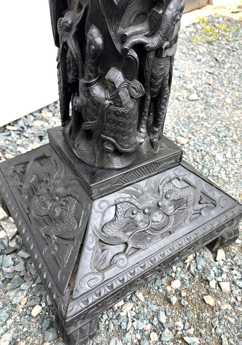 Paire de gaines en ébène massif sculpté et marbre. Asie, Indochine (Vietnam) XIXe siècle. -photo-4