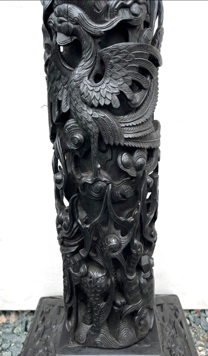 Paire de gaines en ébène massif sculpté et marbre. Asie, Indochine (Vietnam) XIXe siècle. -photo-7