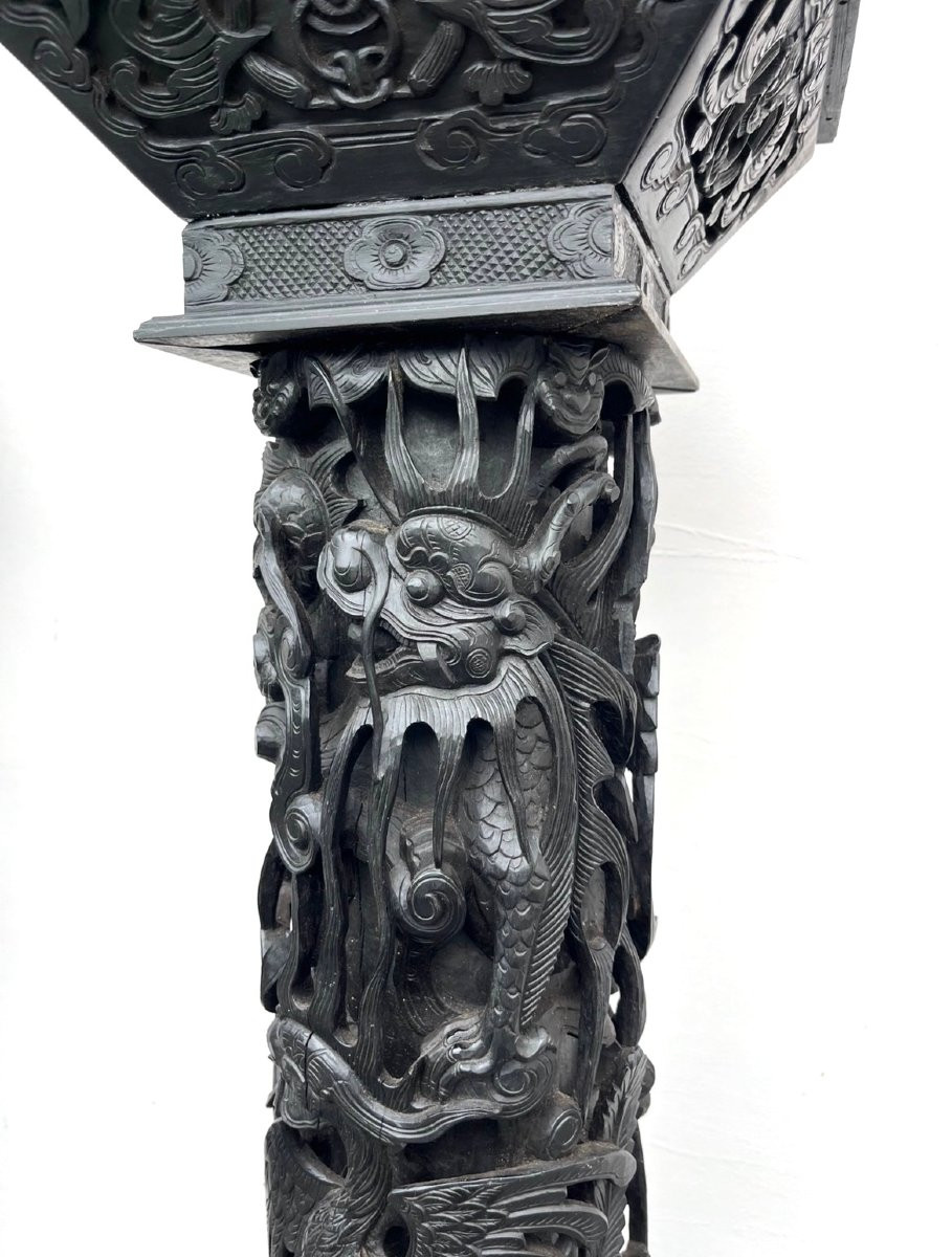 Paire de gaines en ébène massif sculpté et marbre. Asie, Indochine (Vietnam) XIXe siècle. -photo-8