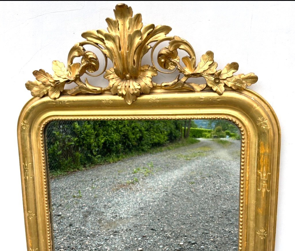 Grand miroir en stuc doré avec fronton en coquille. France milieu XIXe siècle.-photo-4