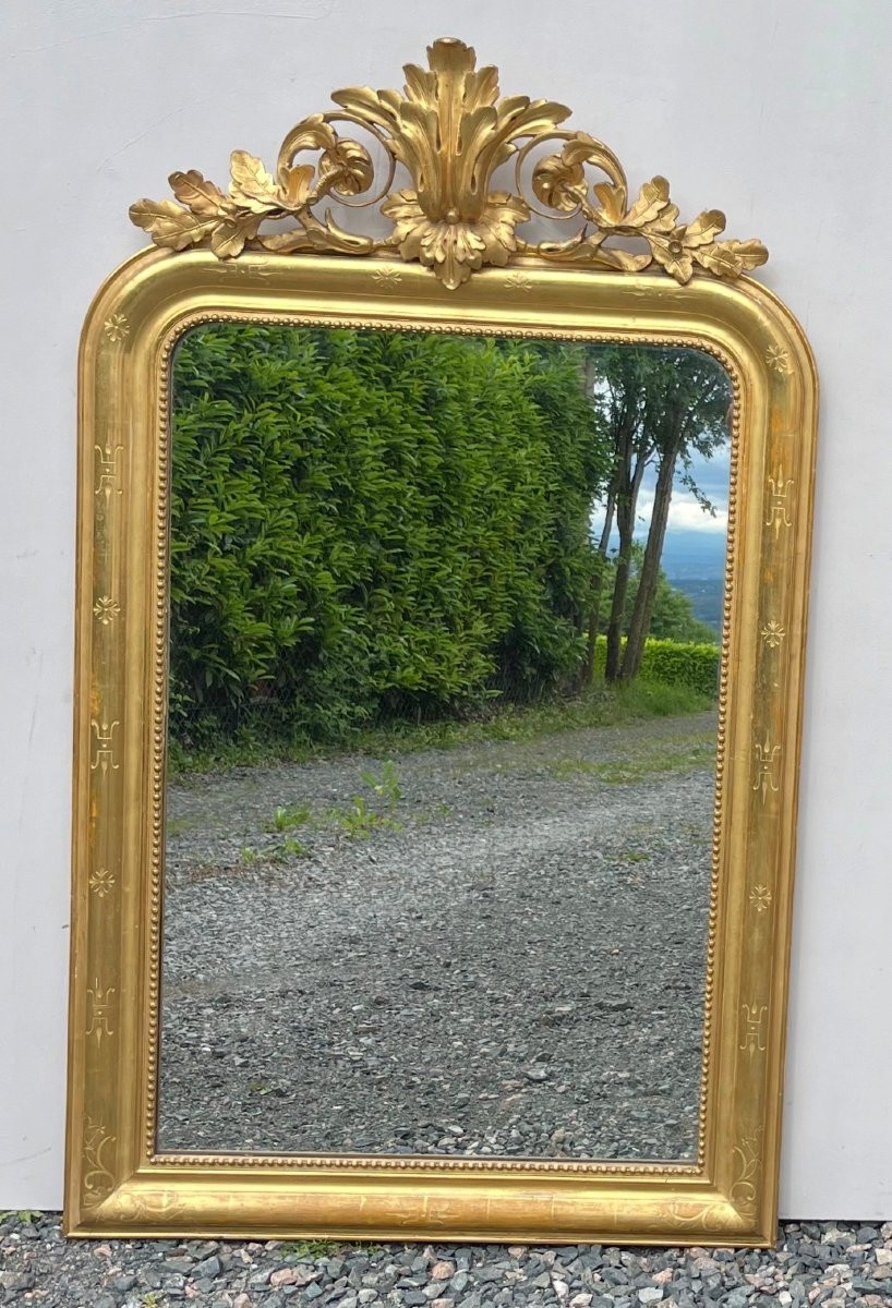Grand miroir en stuc doré avec fronton en coquille. France milieu XIXe siècle.-photo-7