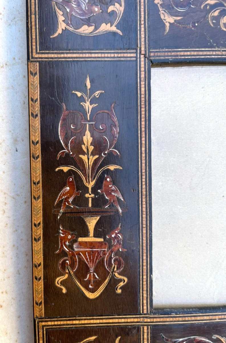 Small Wooden Frame With Beautiful Colored Marquetry Decorations. Italy, Early 19th Century.-photo-3