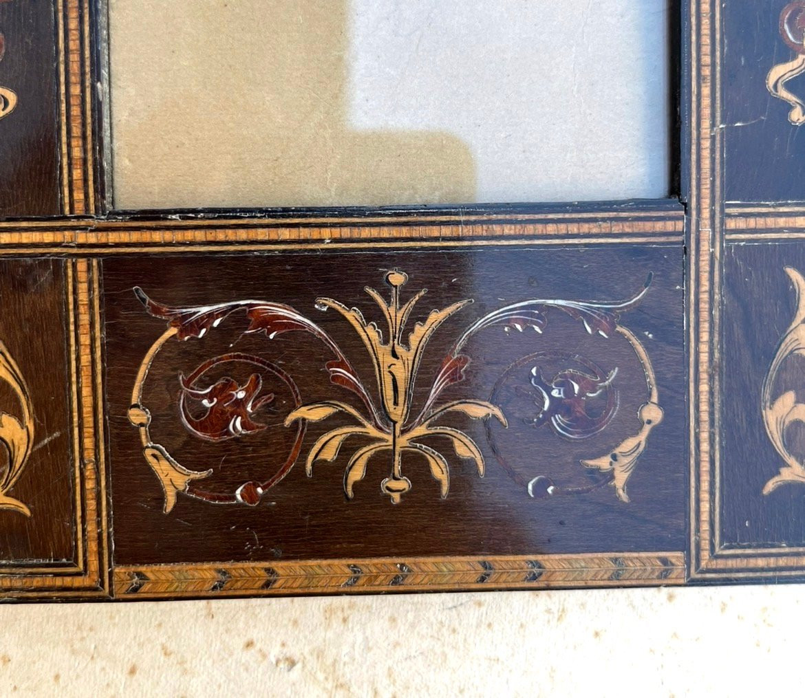 Small Wooden Frame With Beautiful Colored Marquetry Decorations. Italy, Early 19th Century.-photo-4