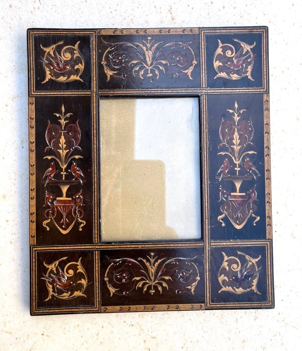 Small Wooden Frame With Beautiful Colored Marquetry Decorations. Italy, Early 19th Century.-photo-1