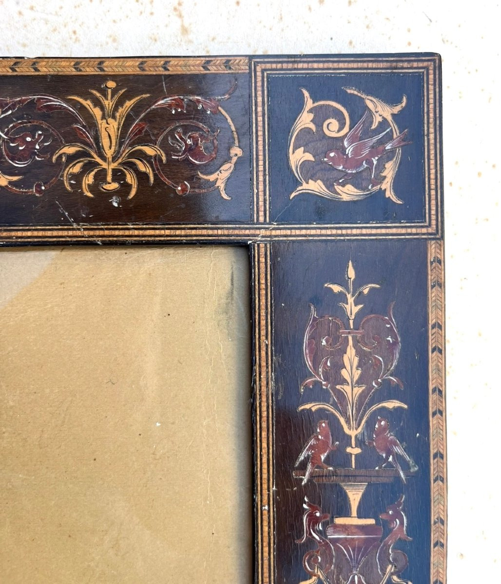 Small Wooden Frame With Beautiful Colored Marquetry Decorations. Italy, Early 19th Century.-photo-2