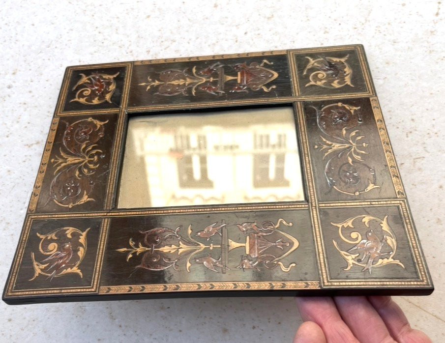 Small Wooden Frame With Beautiful Colored Marquetry Decorations. Italy, Early 19th Century.-photo-4