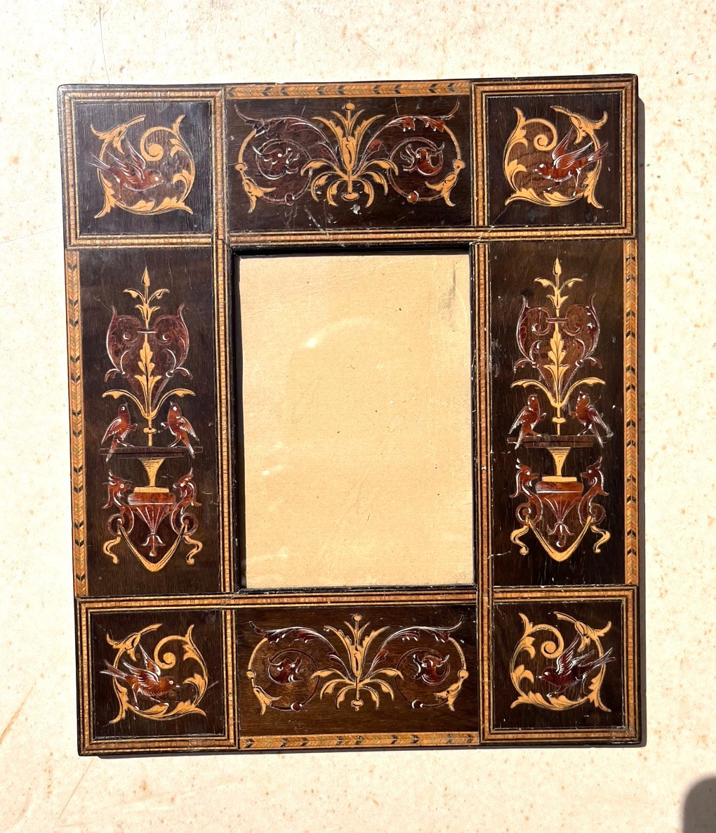 Small Wooden Frame With Beautiful Colored Marquetry Decorations. Italy, Early 19th Century.