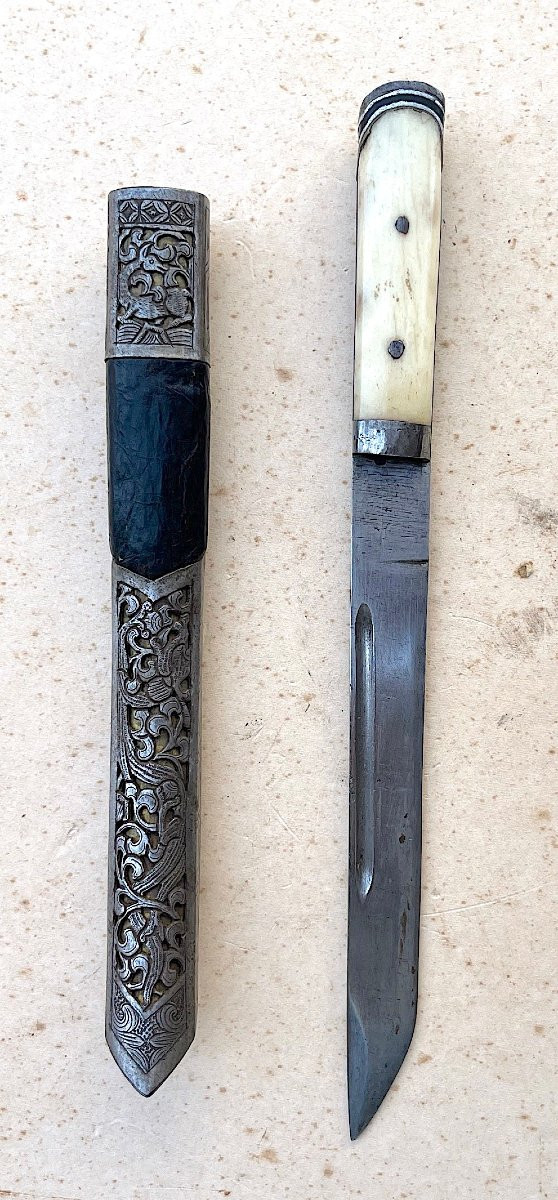 Dagger, Knife, Kampa Dagger. Iron, Bone, Wood, Horn And Leather. Tibet, Nepal, Late 19th Century.-photo-7