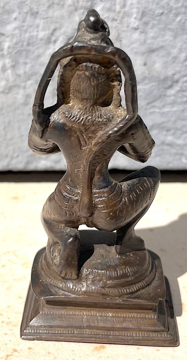 Small Hanuman Bronze Statuette With Brown Patina. Cambodia, India 18th - 19th Century.   -photo-4