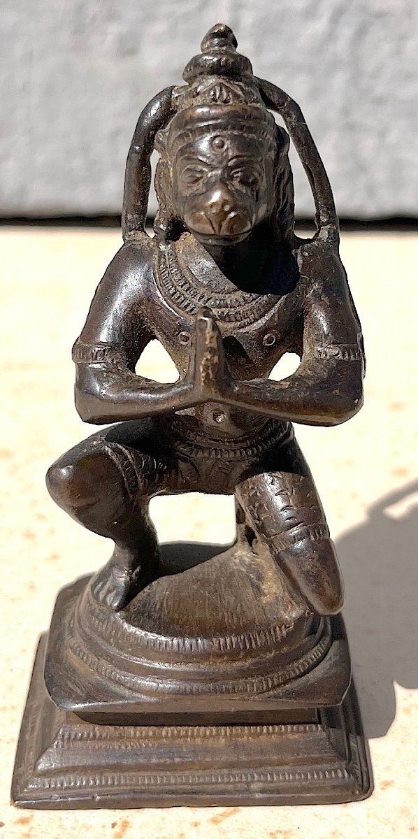 Small Hanuman Bronze Statuette With Brown Patina. Cambodia, India 18th - 19th Century.   -photo-6