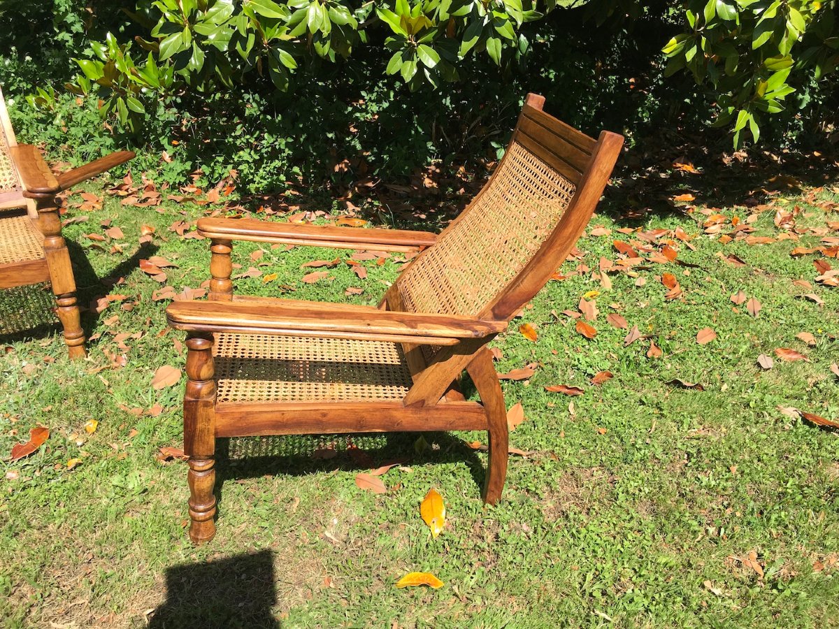 Pair Of Colonial-style Teak Planter Armchairs. Mid 20th Century.-photo-2