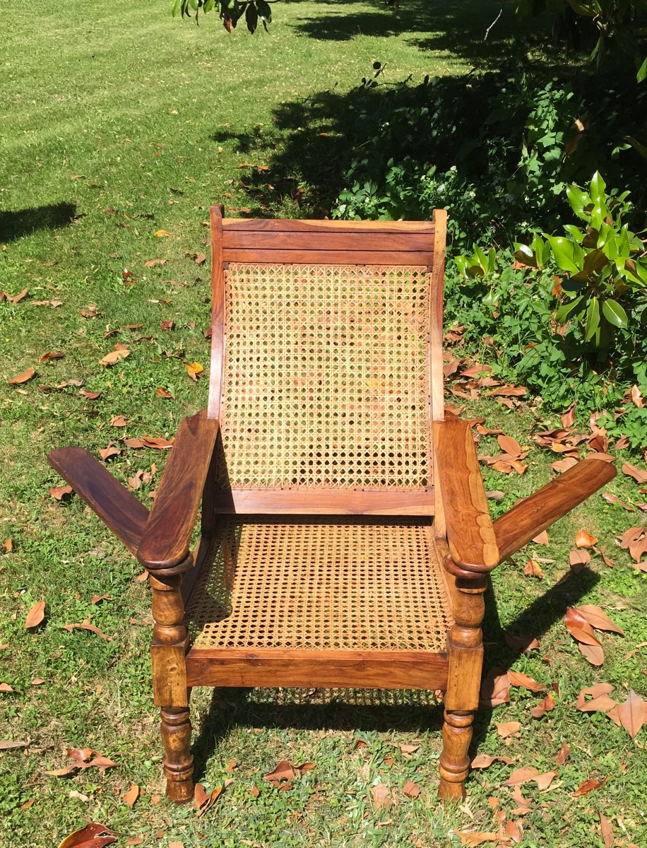Pair Of Colonial-style Teak Planter Armchairs. Mid 20th Century.-photo-3