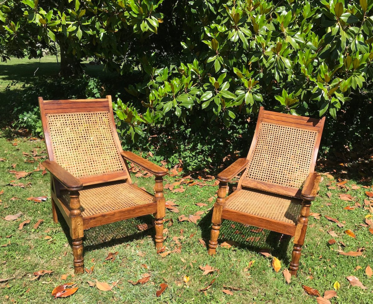 Pair Of Colonial-style Teak Planter Armchairs. Mid 20th Century.