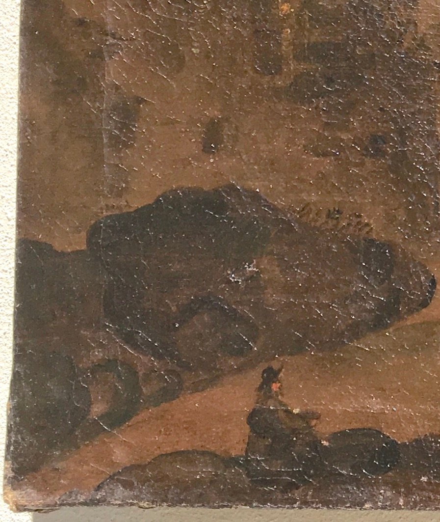 Huile sur toile "Paysage de ruines italiennes". Italie fin XVIIe - début XVIIIe siècle-photo-2