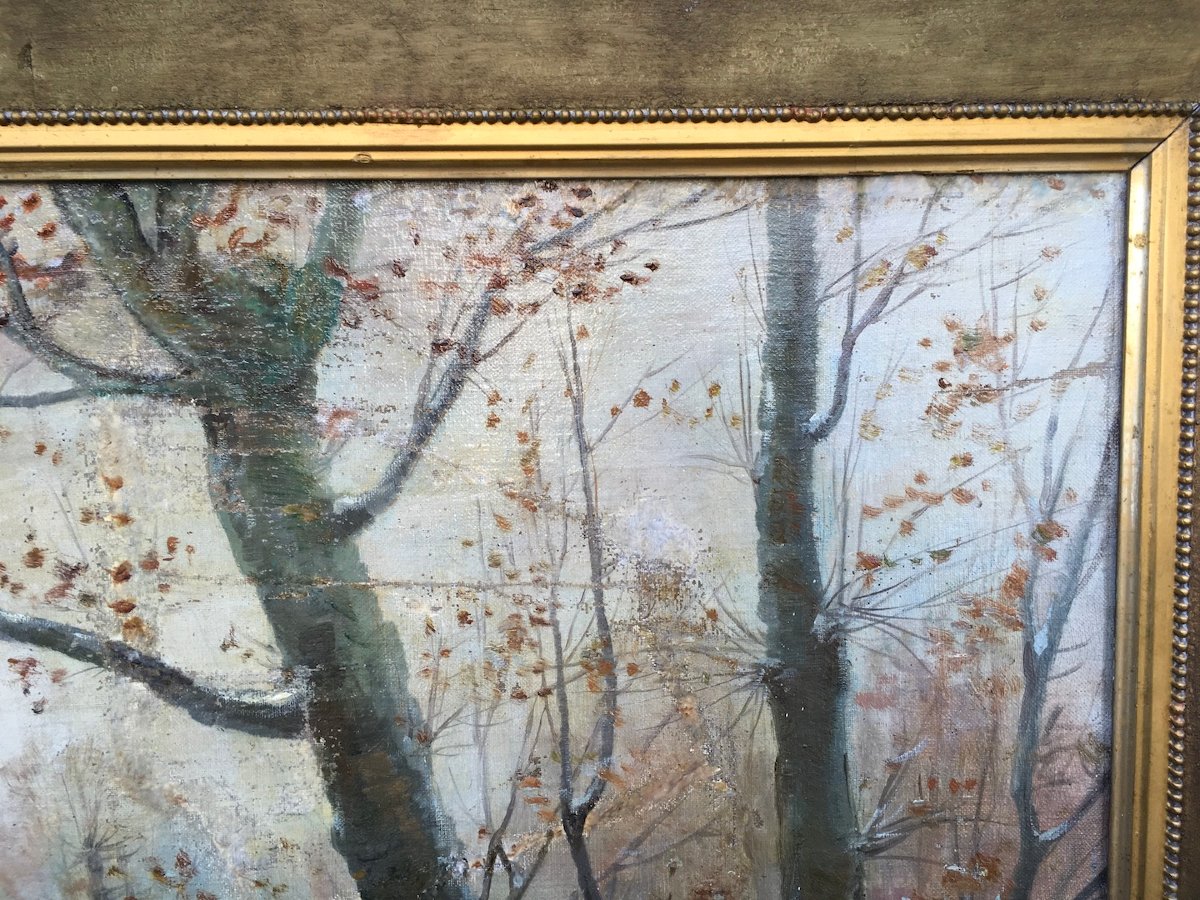 Oil On Canvas, "snowy Landscape In Bresse," Dated And Signed. France, Late 19th–early 20th Century -photo-4
