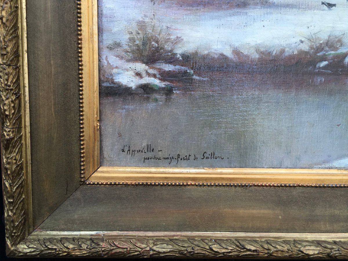 Oil On Canvas, "snowy Landscape In Bresse," Dated And Signed. France, Late 19th–early 20th Century -photo-2