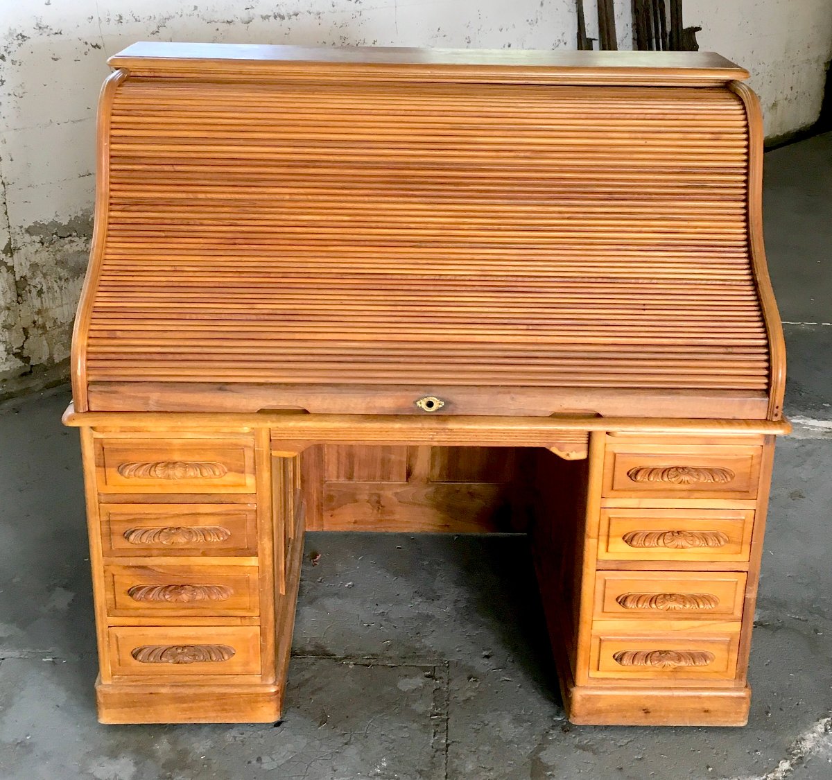 Important "american-style" Walnut Roll-top Desk. Pichon, Lyon, Early 20th Century -photo-2