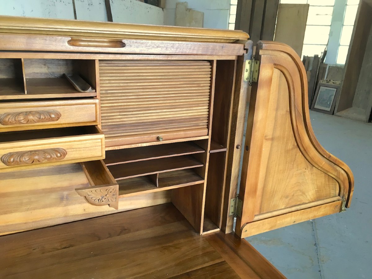 Important "american-style" Walnut Roll-top Desk. Pichon, Lyon, Early 20th Century -photo-5