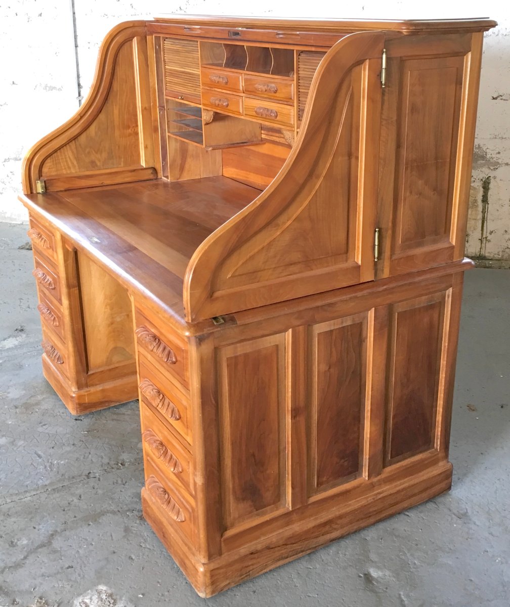 Important "american-style" Walnut Roll-top Desk. Pichon, Lyon, Early 20th Century -photo-8