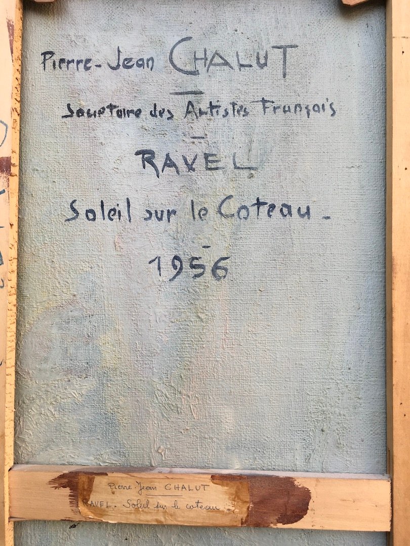 Huile sur toile vue du Château de Ravel par P.J. Chalut. Auvergne milieu XXe siècle. -photo-2