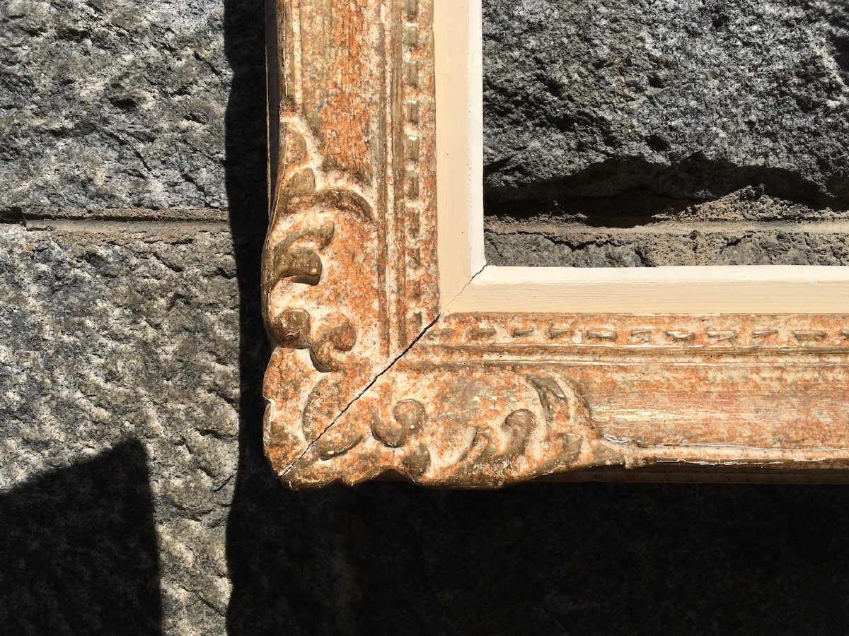 Montparnasse-style 12p Frame Made Of Carved Wood With Its Original Light Patina. Mid-20th Century. -photo-3
