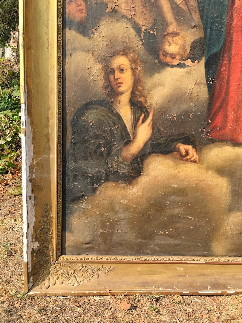 Large Oil On Canvas, "the Coronation Of The Virgin By The Holy Trinity." France, Early 19th Century. -photo-1
