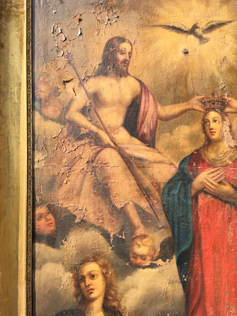 Large Oil On Canvas, "the Coronation Of The Virgin By The Holy Trinity." France, Early 19th Century. -photo-2
