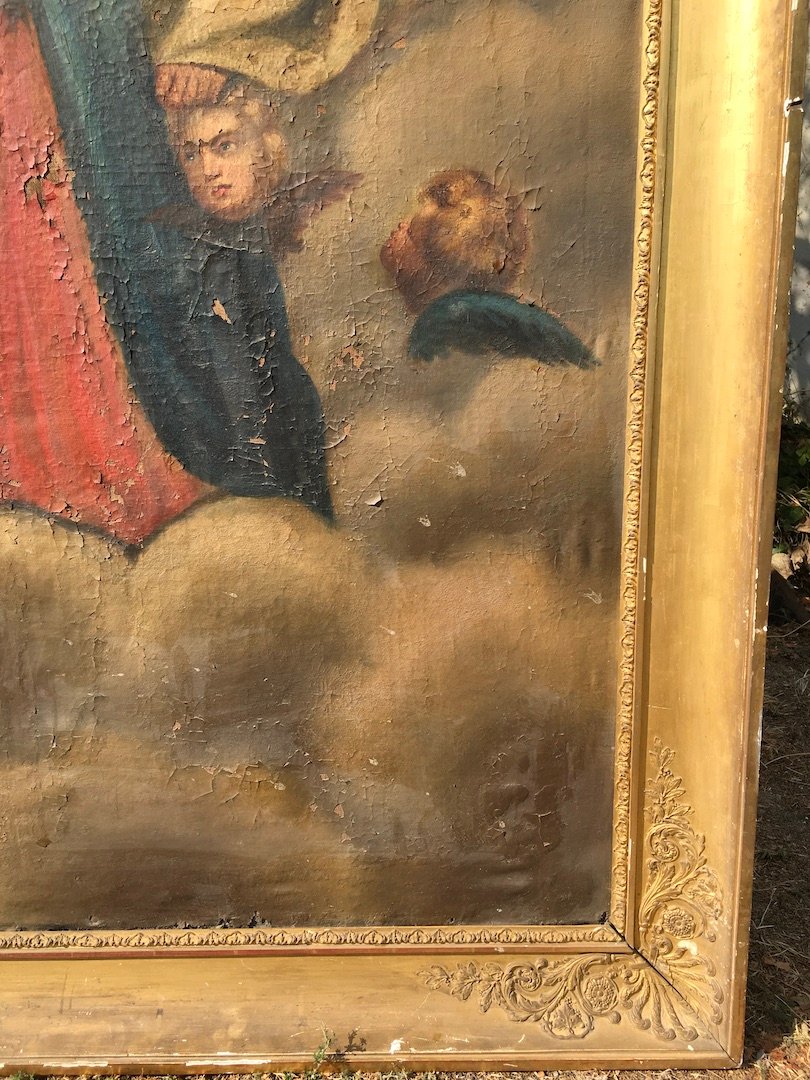 Large Oil On Canvas, "the Coronation Of The Virgin By The Holy Trinity." France, Early 19th Century. -photo-3