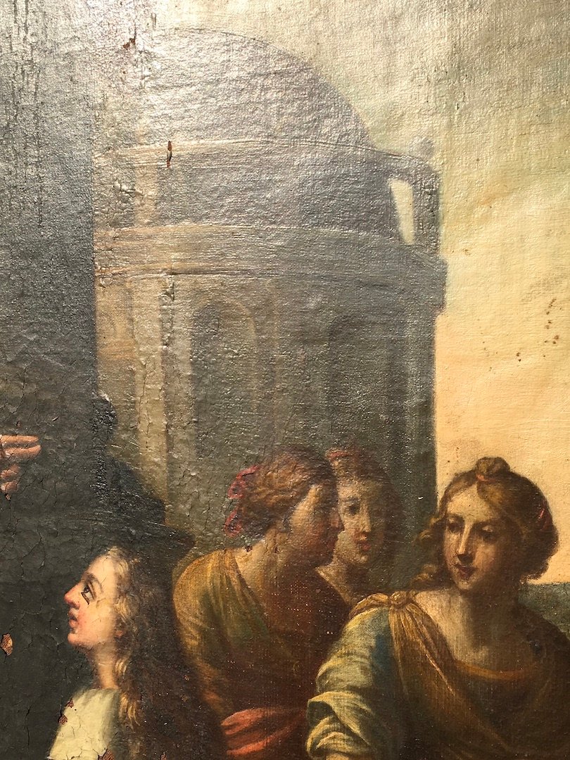 Large Oil On Canvas, "the Presentation Of The Virgin In The Temple." France, Early 17th Century-photo-3