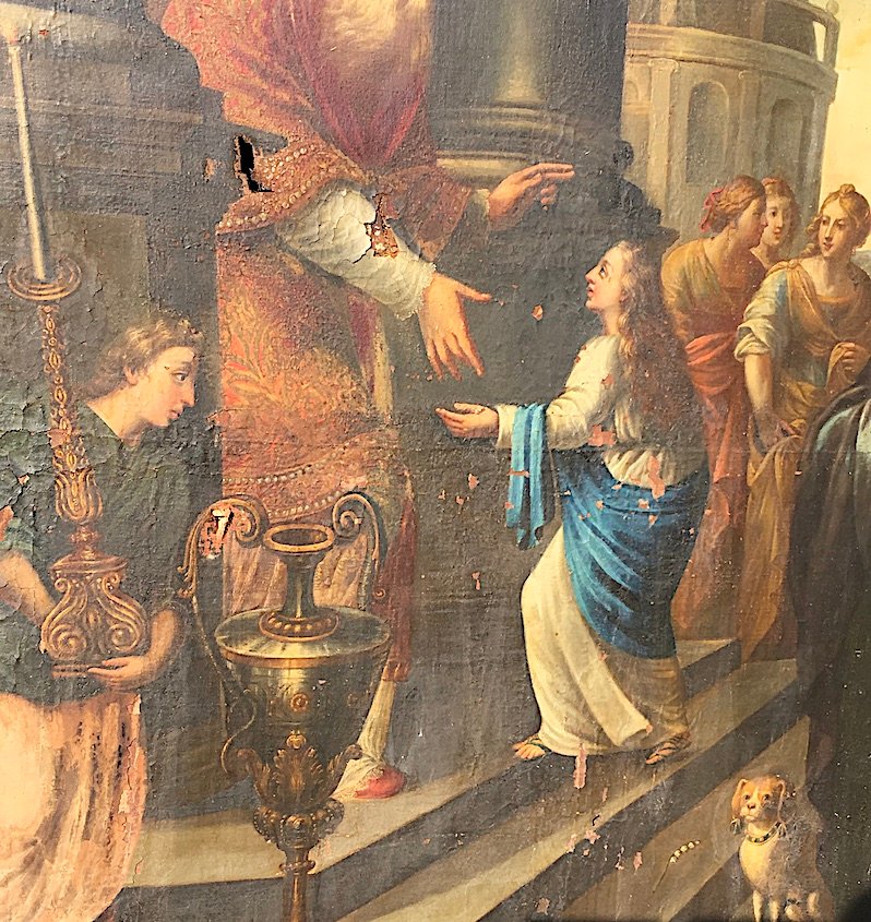 Large Oil On Canvas, "the Presentation Of The Virgin In The Temple." France, Early 17th Century-photo-2