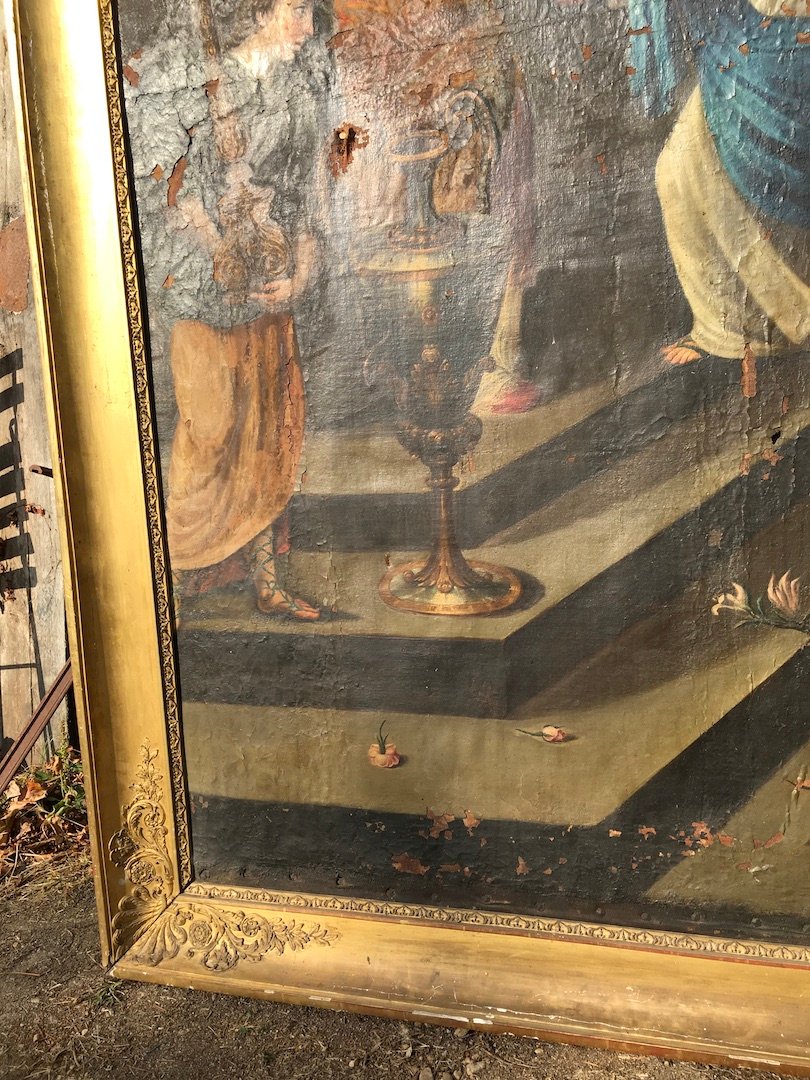 Large Oil On Canvas, "the Presentation Of The Virgin In The Temple." France, Early 17th Century-photo-3