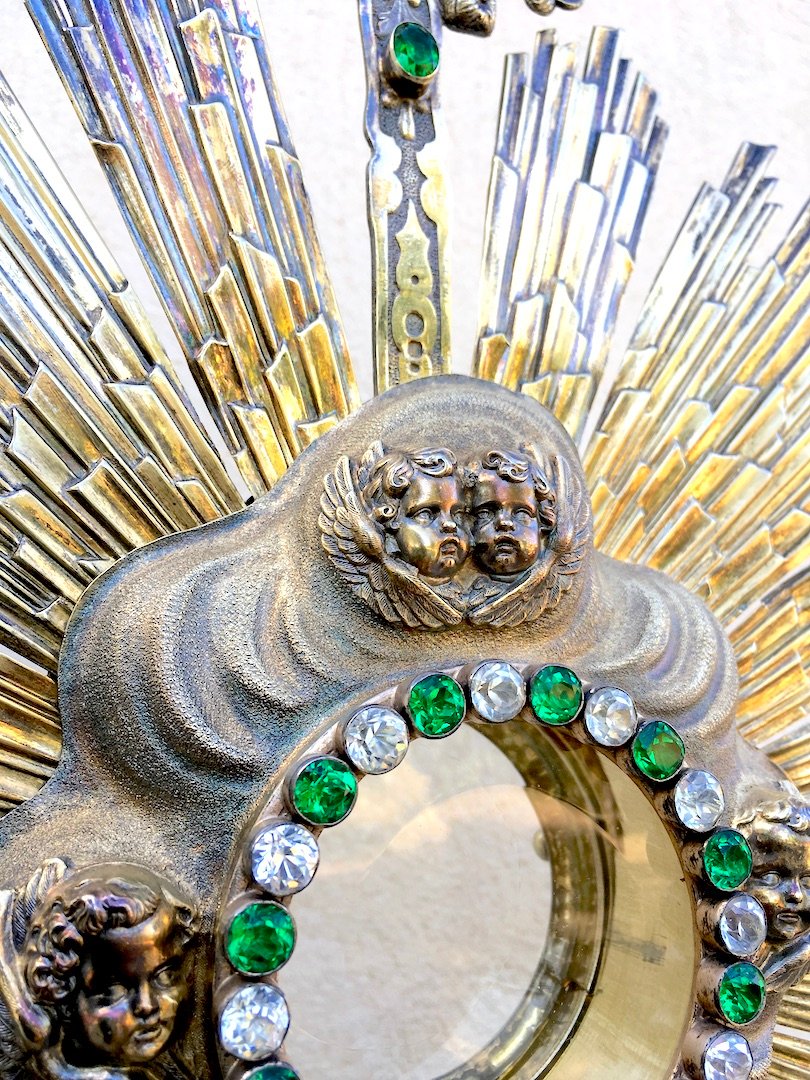 Grand ostensoir en soleil rayonnant. Argent et vermeil. France milieu XIXe siècle.-photo-2
