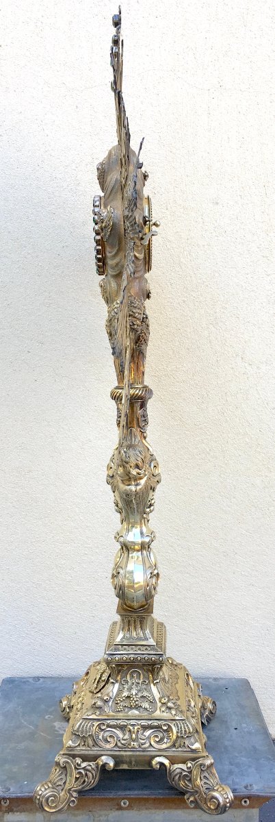 Grand ostensoir en soleil rayonnant. Argent et vermeil. France milieu XIXe siècle.-photo-4