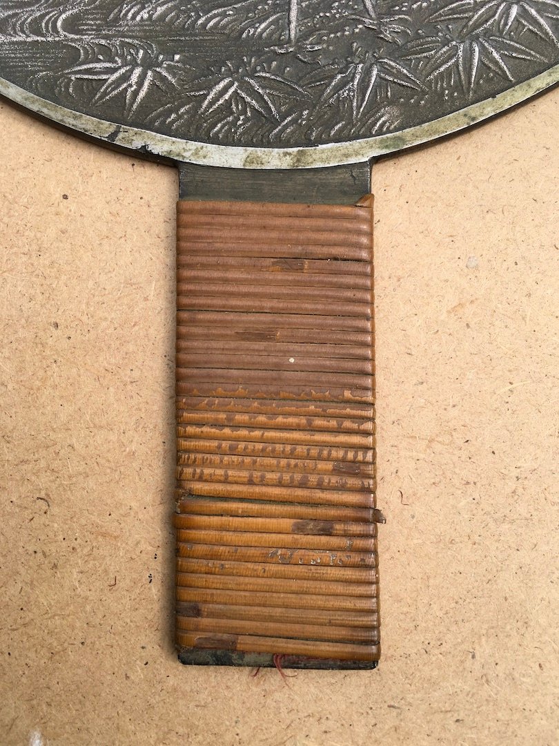 Traditional Kagami Mirror Made Of Silver-plated Bronze, Decorated With Cranes And Plant Motifs. Meiji Period, Japan-photo-1
