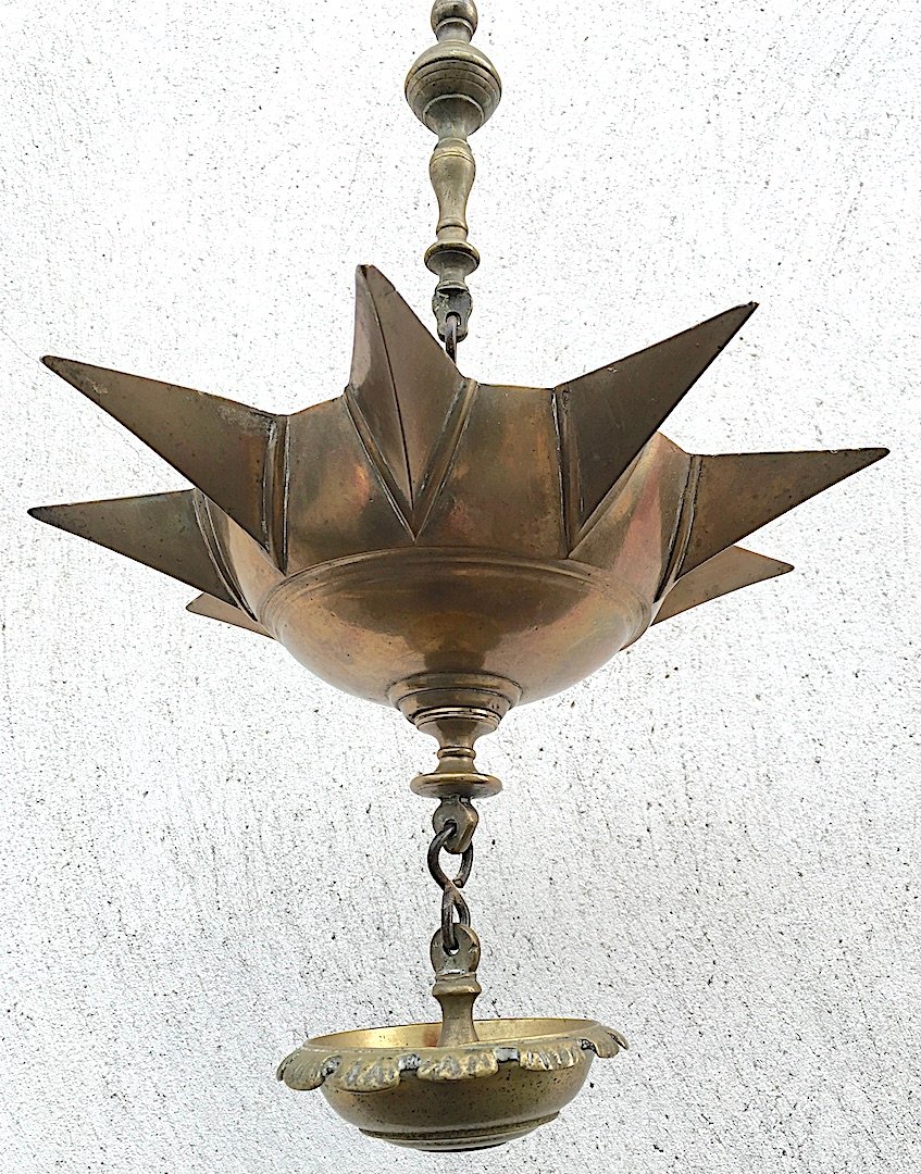 Lampe de Chabbat Jundenstern en bronze à neuf becs pour Hanoucca. Europe XIXe siècle-photo-2