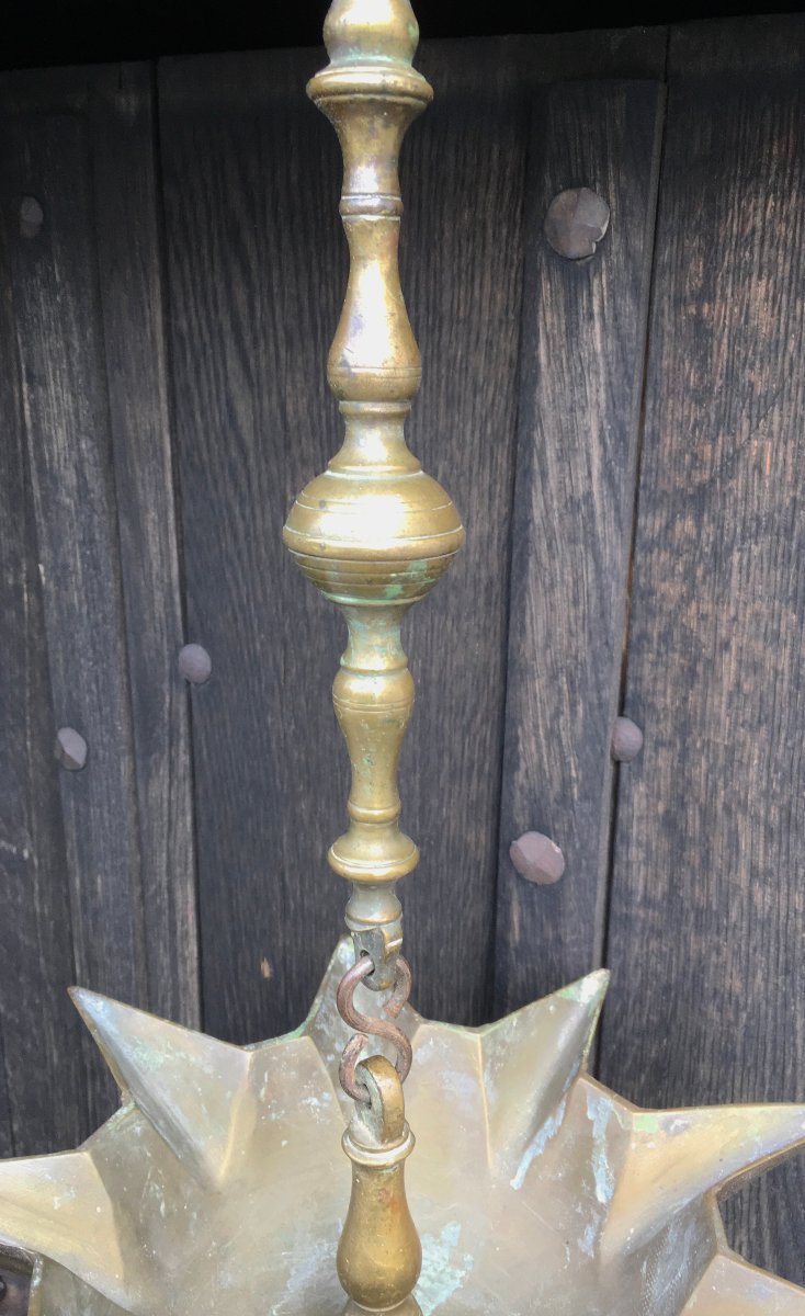Lampe de Chabbat Jundenstern en bronze à neuf becs pour Hanoucca. Europe XIXe siècle-photo-3