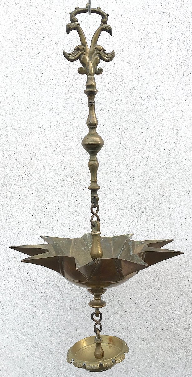 Lampe de Chabbat Jundenstern en bronze à neuf becs pour Hanoucca. Europe XIXe siècle-photo-2