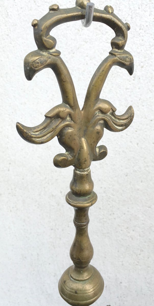 Lampe de Chabbat Jundenstern en bronze à neuf becs pour Hanoucca. Europe XIXe siècle-photo-4